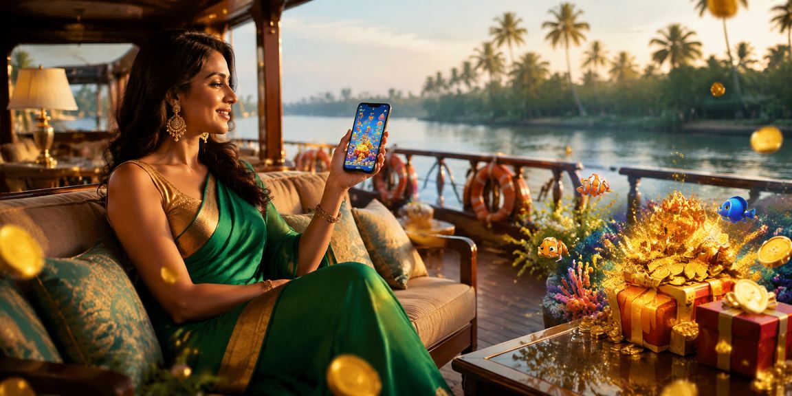Female live casino dealer hosting an engaging session with colorful traditional Indian backdrop