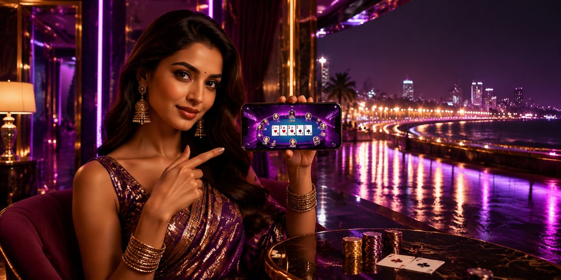 Vibrant Teen Patti interface displayed with neon blue accents